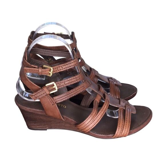Franco Sarto Leather Double Buckle Straps Sandal‎ Women's Heels 9.5M Gladiator - Picture 7 of 14